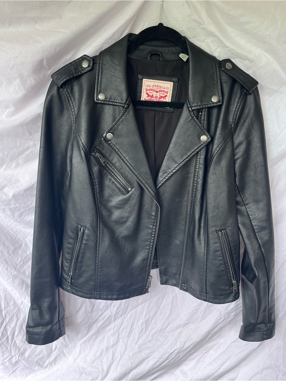 Levi's Black Faux Leather Moto Jacket with Epaulets